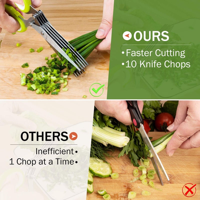 X-Chef Herb Scissors, X-Chef Multipurpose 5 Blade Kitchen Herb Shears Herb Cutter with Safety Cover and Cleaning Comb for Chopping Basil Chive Parsley (Green) - Image 3